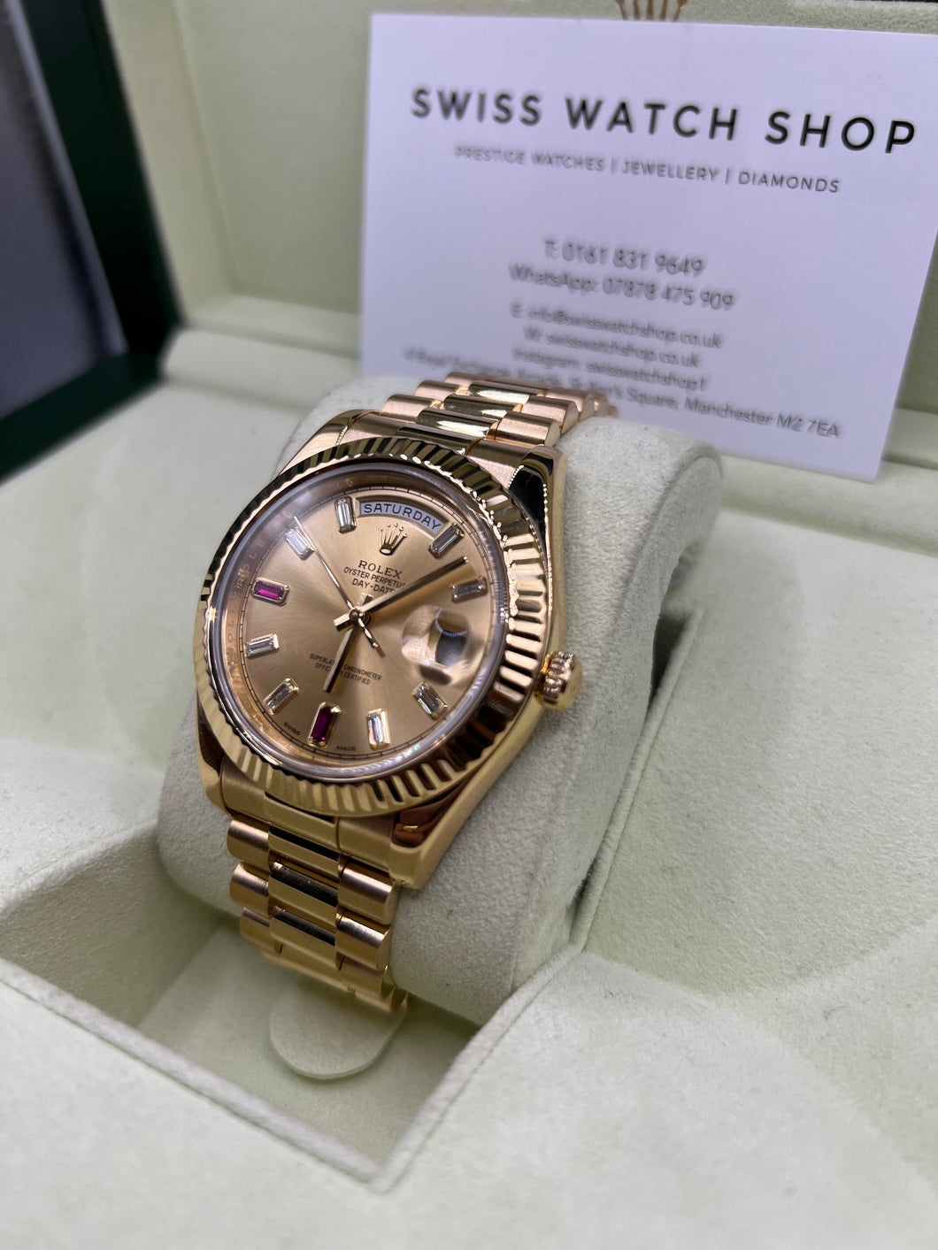 ROLEX DAYDATE II RUBY/DIAMOND (2014) 218238 BOX & PAPERS £34,950 WSN 3195